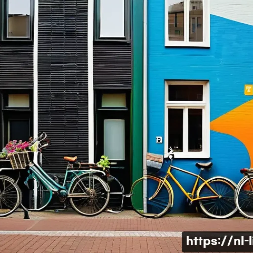 기호학 분석 - A vibrant street scene in Amsterdam during daytime, featuring colorful graffiti art on building wall...