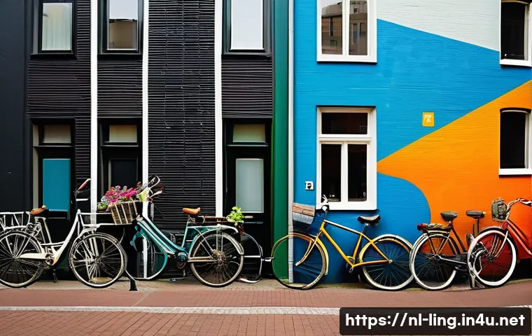 기호학 분석 - A vibrant street scene in Amsterdam during daytime, featuring colorful graffiti art on building wall...