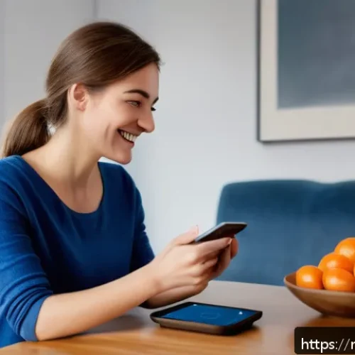 딥러닝 기반 NLP - A modern Dutch living room scene showing a young adult woman interacting naturally with a smart lang...