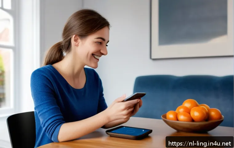 딥러닝 기반 NLP - A modern Dutch living room scene showing a young adult woman interacting naturally with a smart lang...