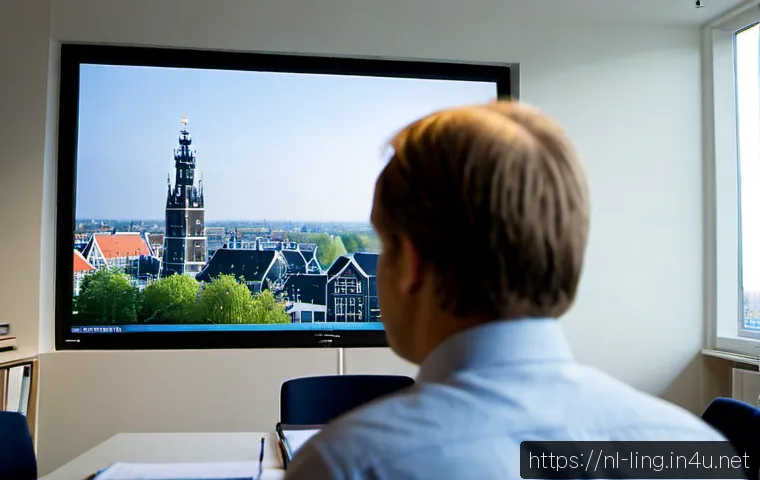 정치 연설 분석 - Photorealistic Dutch political analyst in a quiet modern office, reviewing a televised parliamentary...